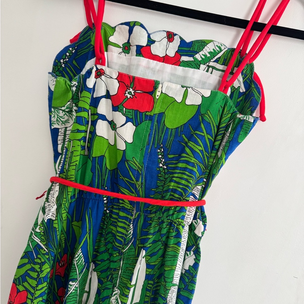 Jenni Vintage 1970s Blue and Green Floral Midi Dress with Red Accents - Picture 9 of 10